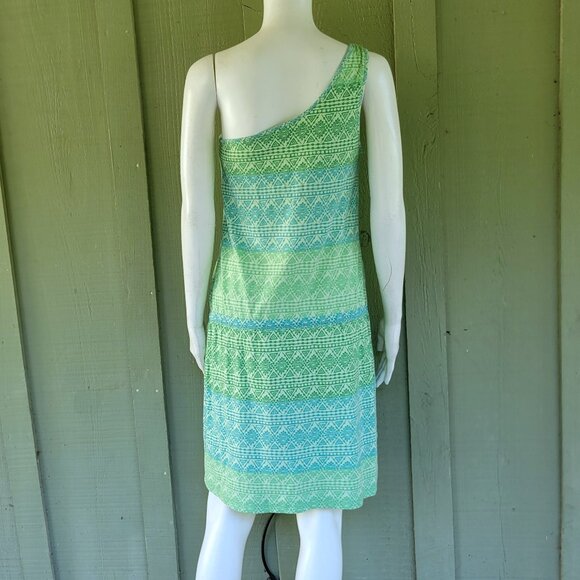 NWT GAP Green Aztec Print One Shoulder Jersey Dress Small S Drawstring - Picture 3 of 4